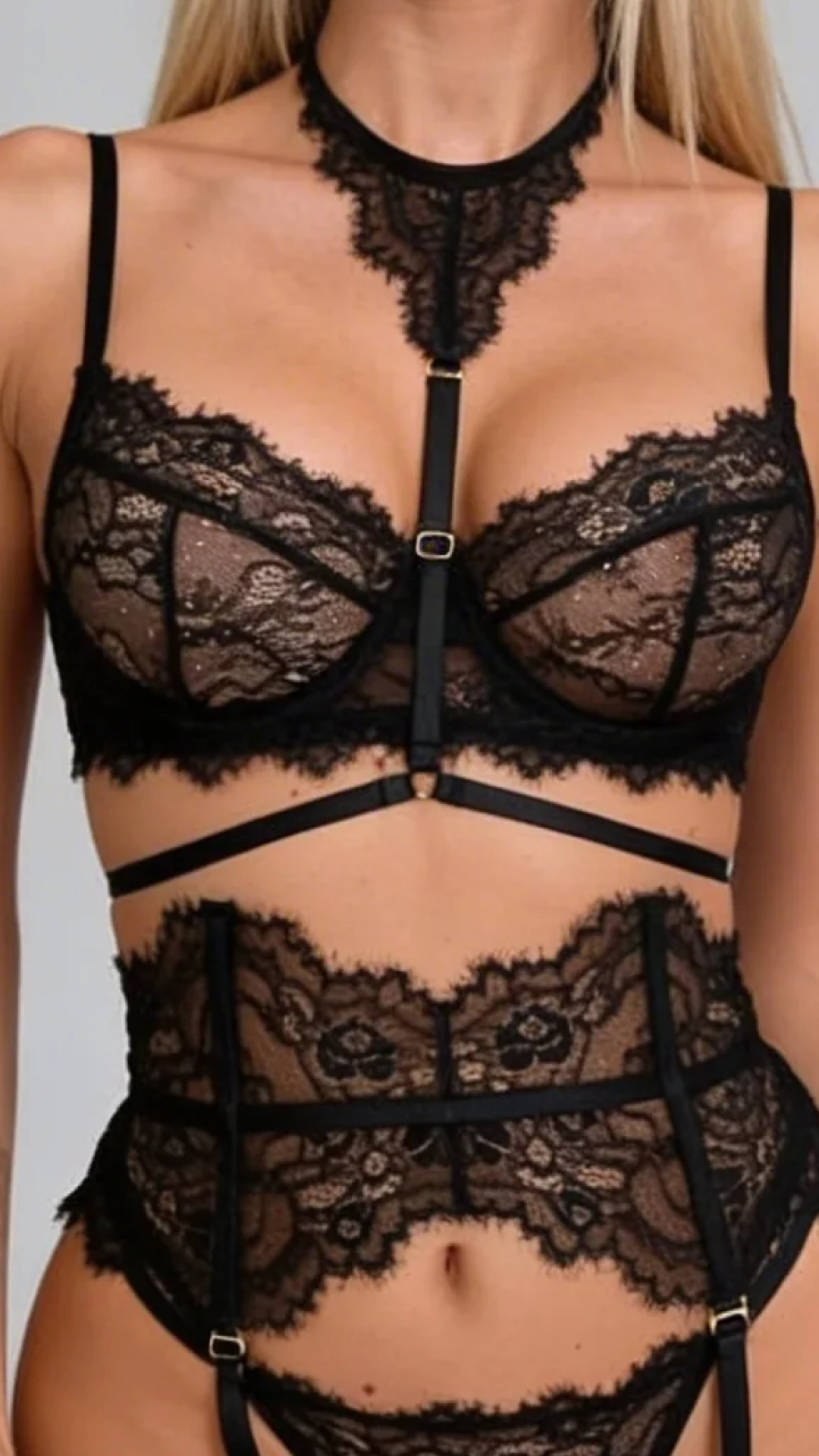 Sofia 4-Piece Lace Set with Choker and Garter Belt