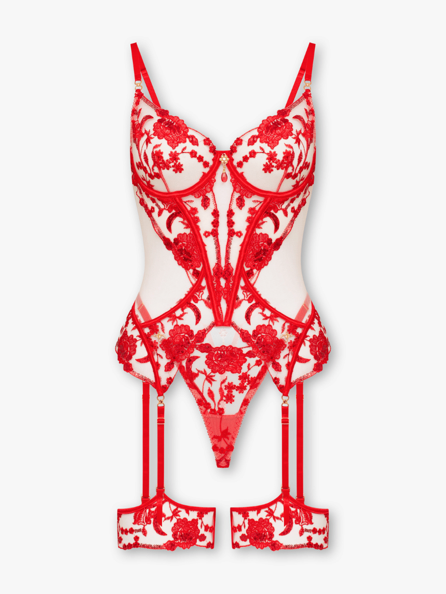 Adaline Bustier and Thong Set in Red