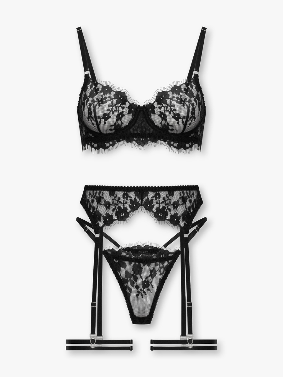Bizou 4-Piece Lace Set with Garter Belt