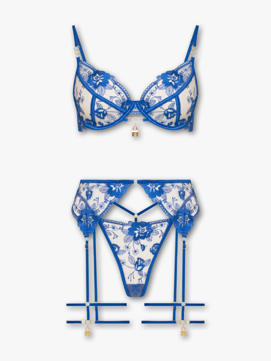 Eliza 4-Piece Blue Lace Set with Padlock Charms