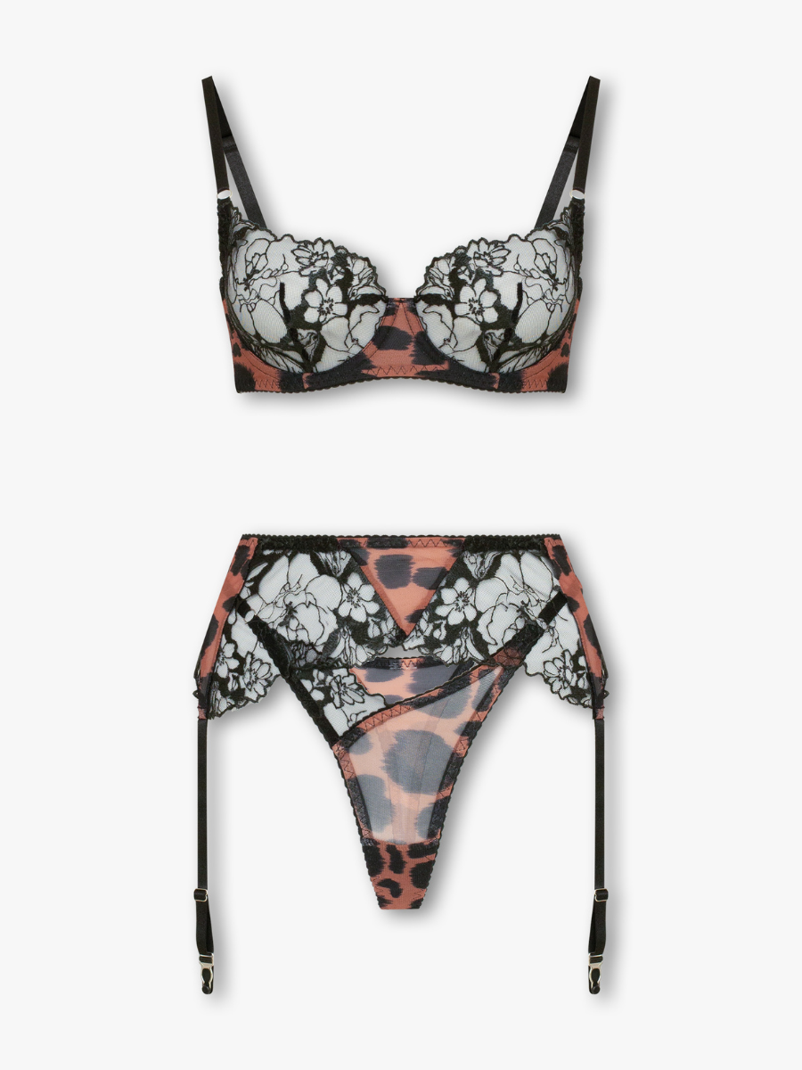Elysia 5-Piece Leopard Mesh Lingerie Set