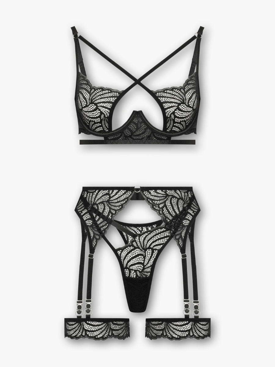 Savannah 2-Piece Embroidered Set in Black