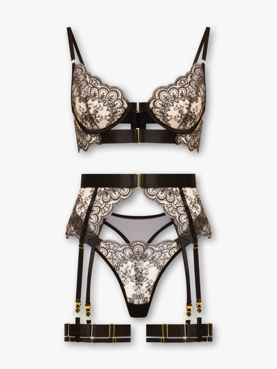 Valeria 4-Piece Lace Set with Suspender Belt